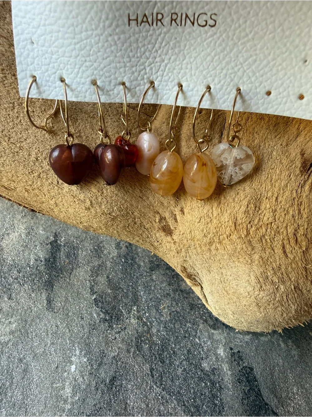 New🌟Free People Gold-Tone Mixed Stone Hair Rings — Amber, Brown, Cream, Clear
